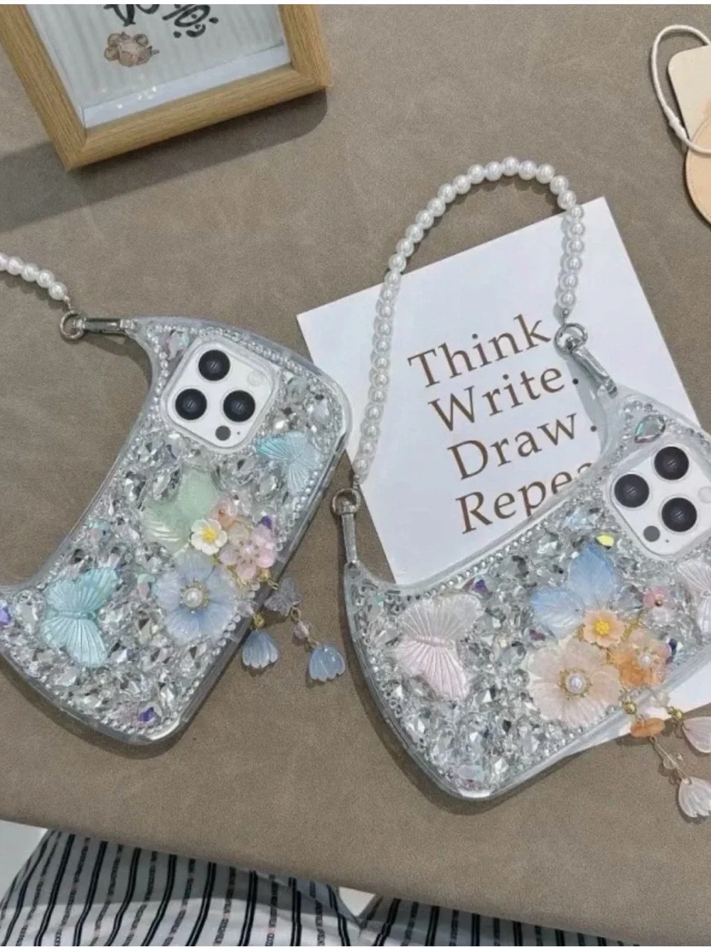Pearlescent Floral Crossbody Phone Case with Strap - Pastel